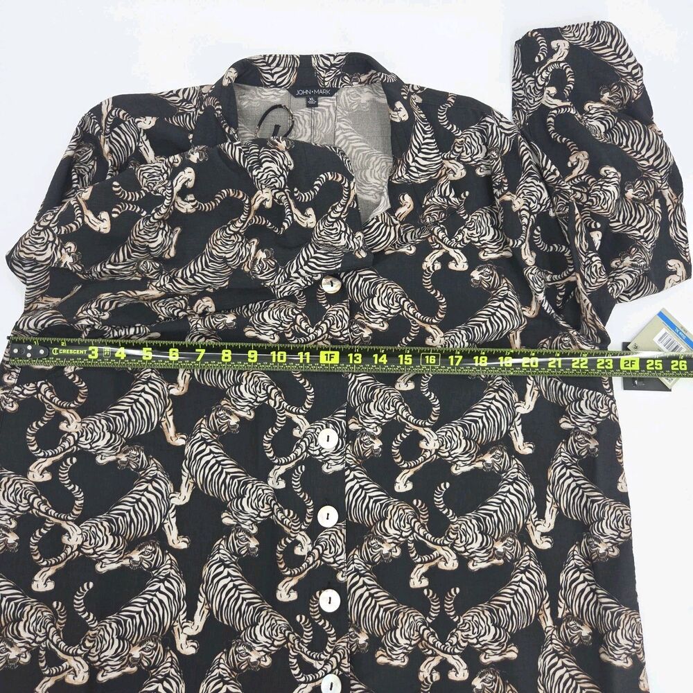 John Mark Tiger Print Button Up Down Shirt Womens Size XL Novelty Fall Cats Work - Picture 6 of 8